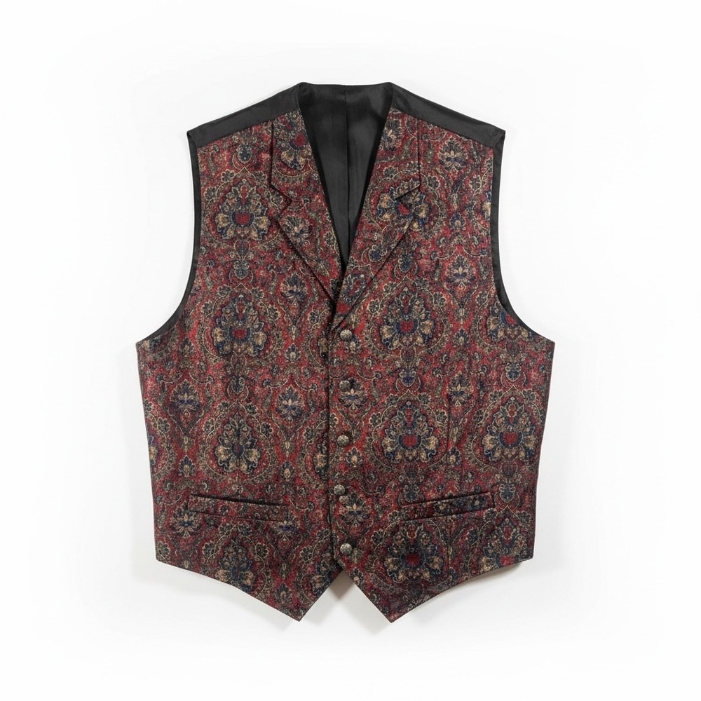 Wah Maker Frontier Clothing Vest Mens XL Red Paisley Damask Western Excellent